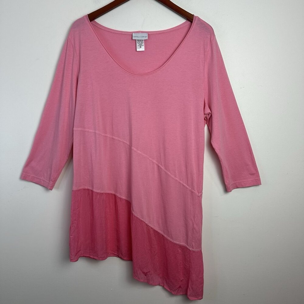 Soft Surroundings Tunic Top Womens Size XL Pink Scoop Neck 3/4 Sleeve Asymmetric